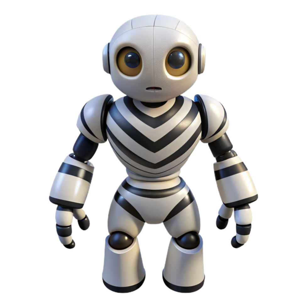 beautiful classic White Robot Body with Black Stripes Transparent Background exclusive png
