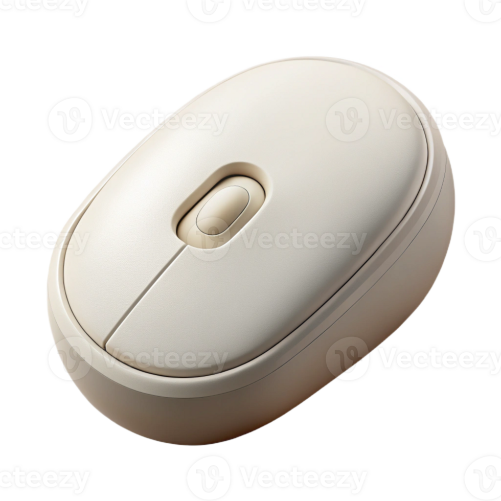 elegant modern White Wireless Mouse with Scroll Wheel Top Angle Cutout high quality png