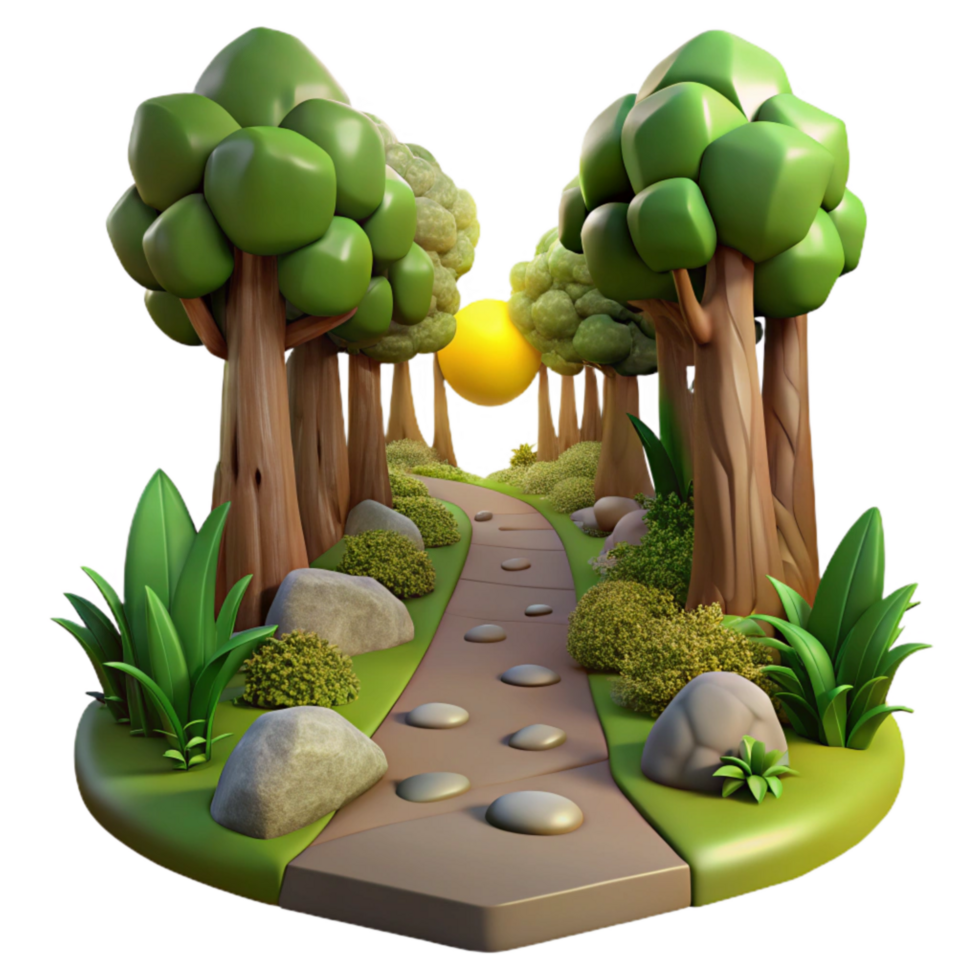 serene modern Forest Path with Sunlight Filtering Through Trees Scenic View Cutout original png