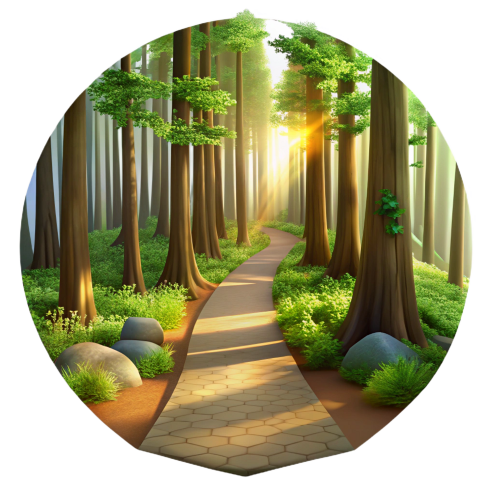 dramatic minimalist Forest Path with Sunlight Filtering Through Trees Scenic View Cutout exclusive png