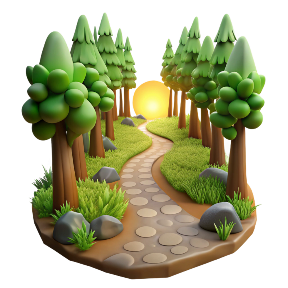 impressive creative Forest Path with Sunlight Filtering Through Trees Scenic View Cutout detailed png