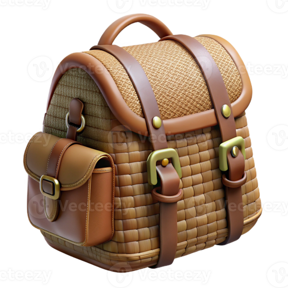 dramatic traditional Wicker Backpack with Leather Straps Cutout exclusive png