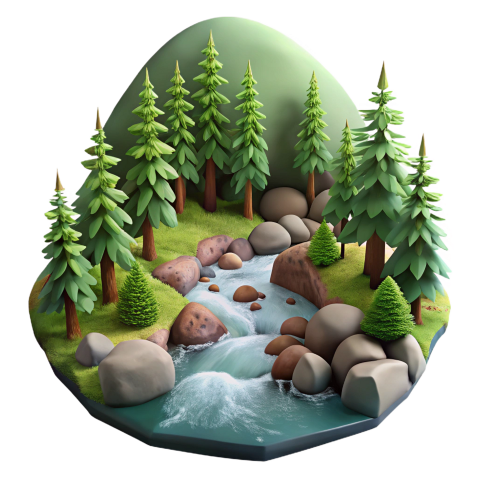 wonderful abstract Forest Photography with River and Rocks Cutout genuine png