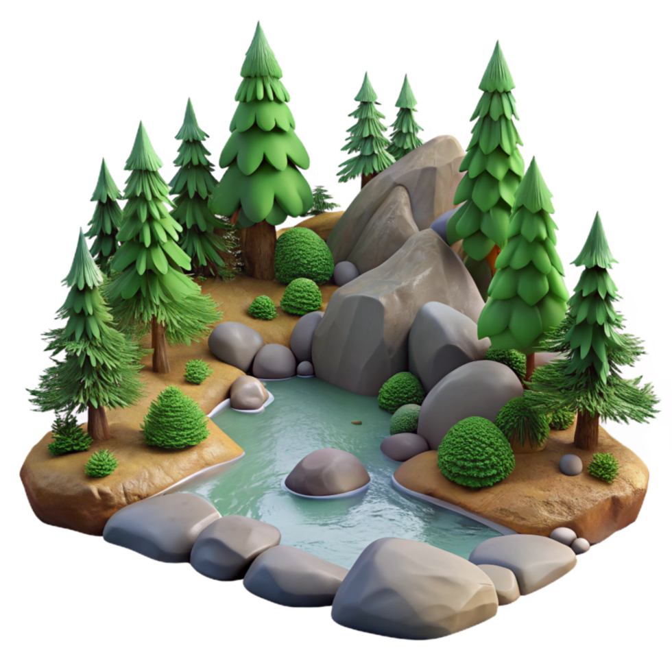 stunning classic Forest Photography with River and Rocks Cutout detailed png