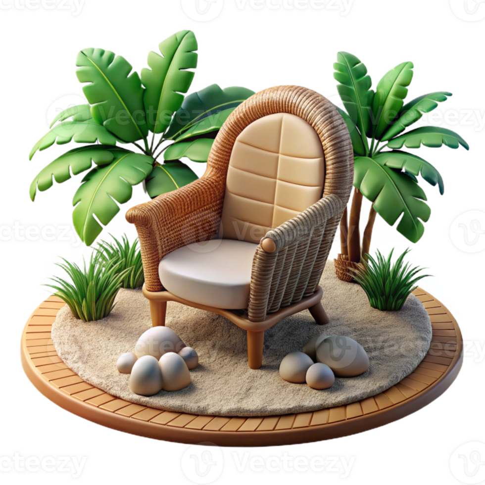 vibrant classic Wicker Chair on Tropical Beach Cutout high resolution png