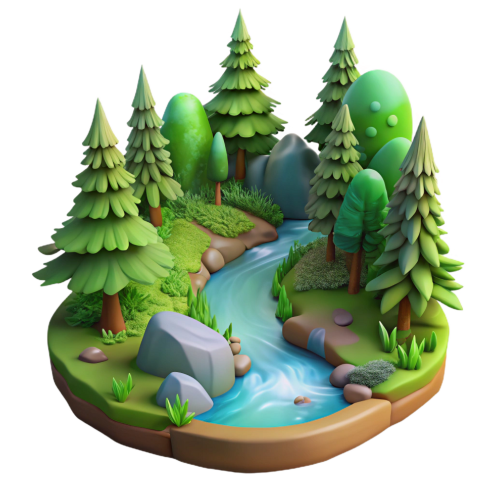 magnificent modern Forest Photography with Stream and Rocks Cutout detailed png