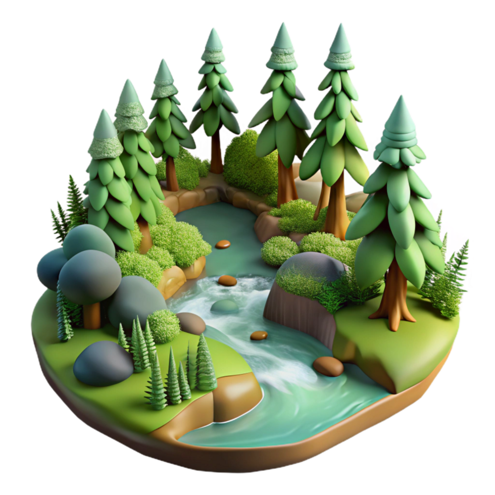 serene traditional Forest Photography with Stream and Rocks Cutout detailed png