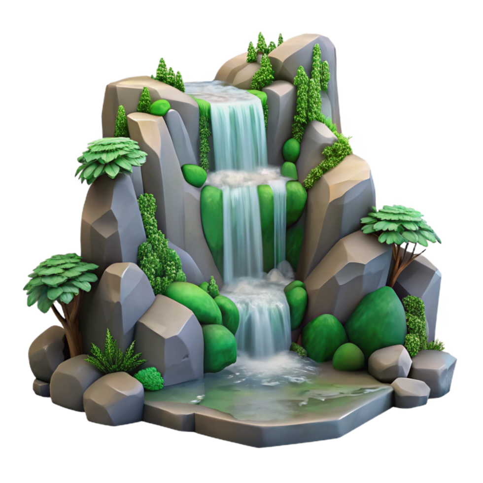 serene abstract Forest Waterfall Cascading Down Rocks Isolated professional png