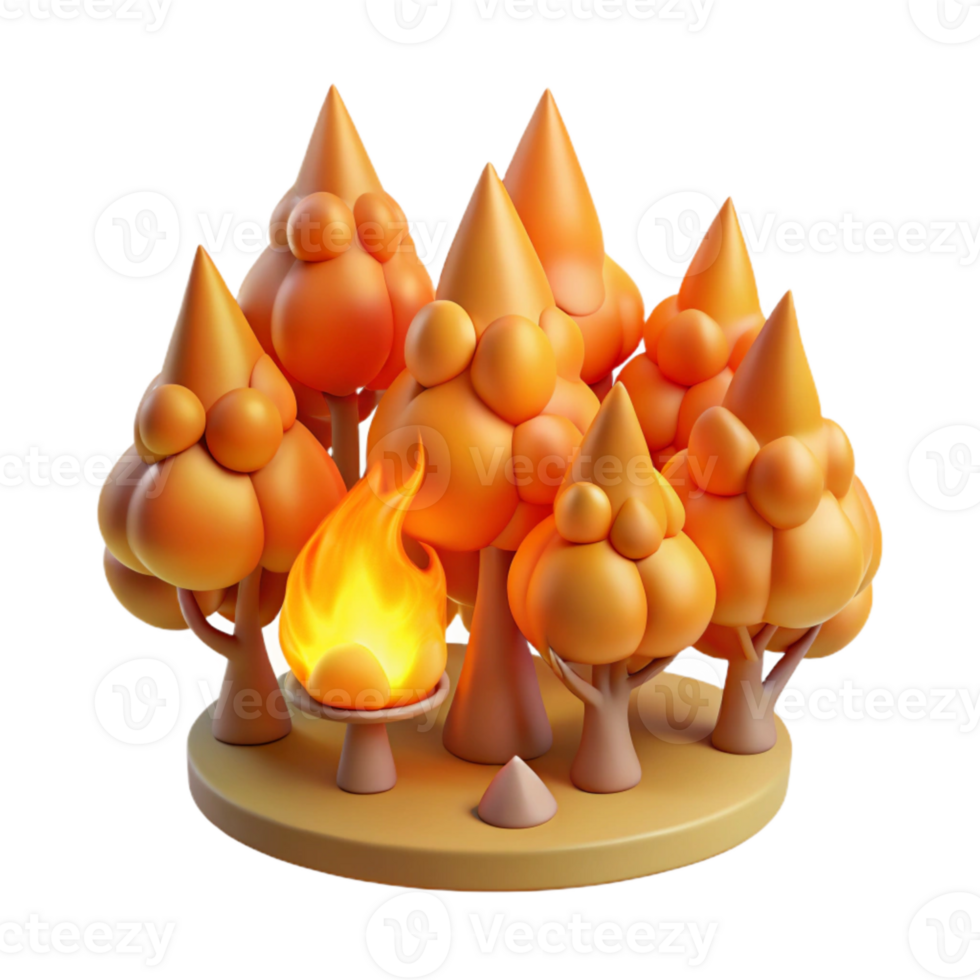 impressive creative Wildfire Burning Trees Orange Flames Transparent Background detailed png