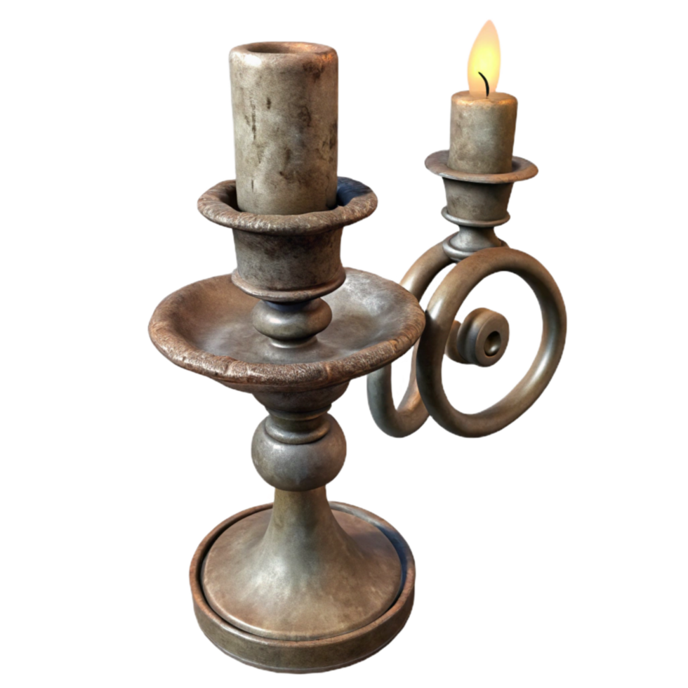 dramatic rustic Forged Iron Candlestick Rustic Style Isolated premium png