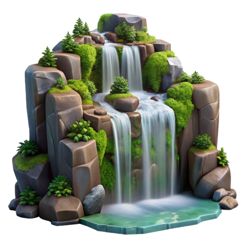 vibrant minimalist Forest Waterfall Cascading Down Rocks Isolated professional png