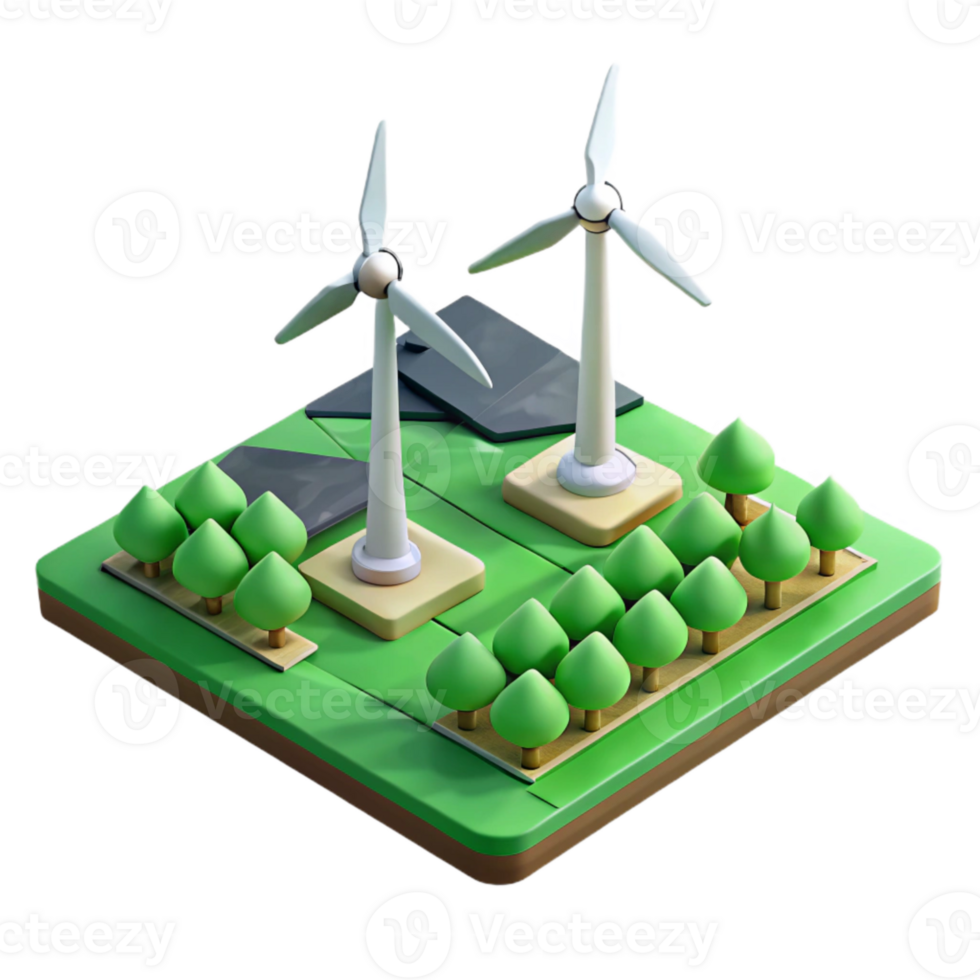 beautiful contemporary Wind Farm Aerial View Green Fields Transparent Background png