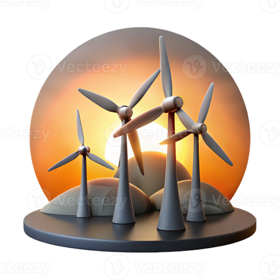 dramatic artistic Wind Farm Silhouette Sunset View Isolated genuine png