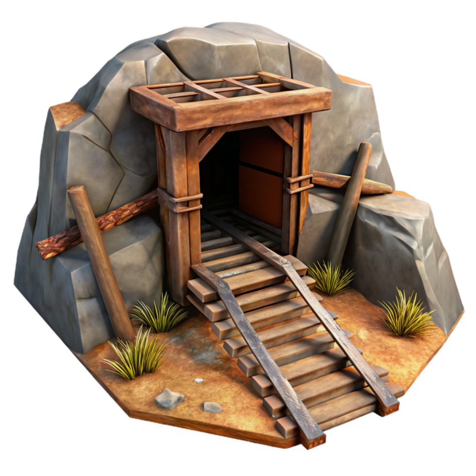beautiful artistic Forgotten Mine Entrance Rusty Rails Cutout high quality png