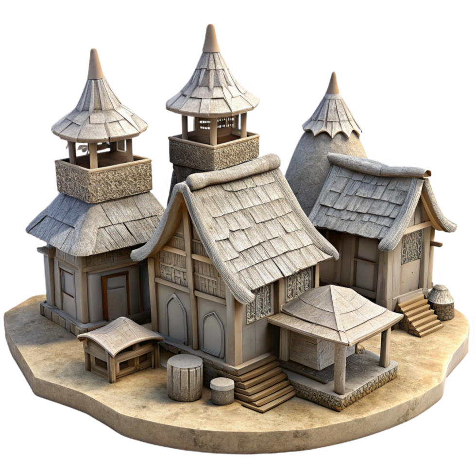 impressive minimalist Forgotten Village Hutched Roofs Isolated original png
