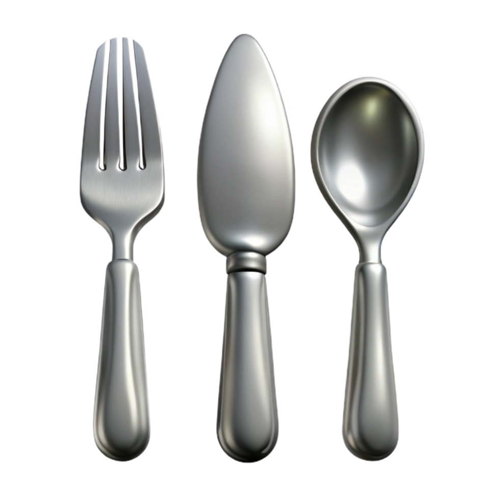 serene contemporary Fork Spoon and Knife Set Silver Isolated Cutout professional png