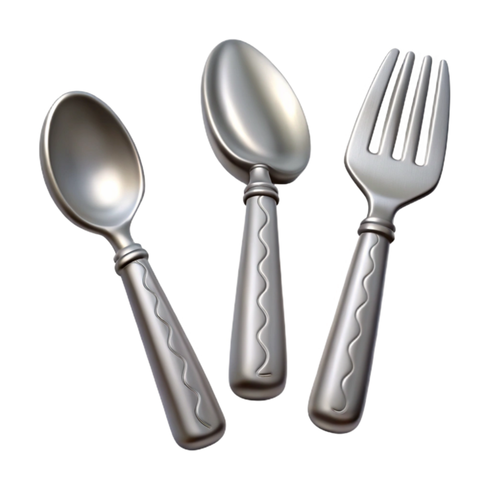 wonderful classic Fork Spoon and Knife Set Silver Isolated Cutout authentic png