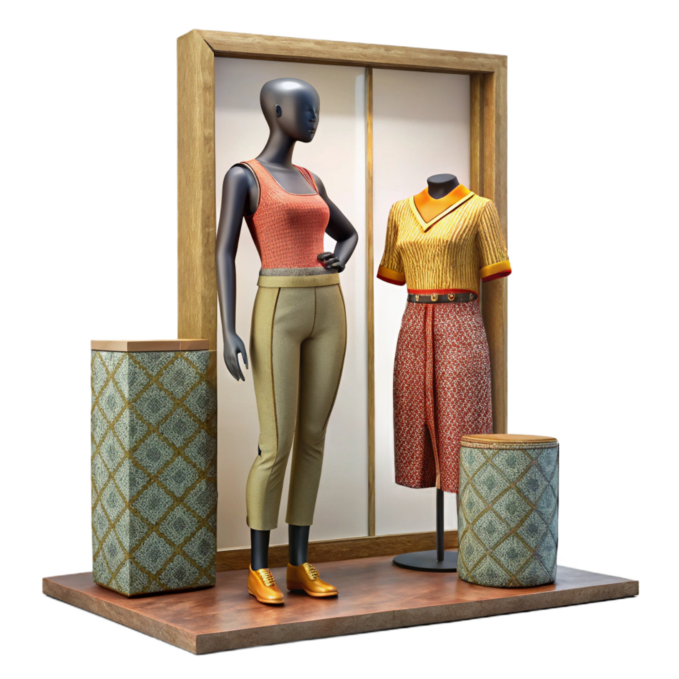elegant rustic Window Display Mannequin Fashion Clothing Isolated detailed png