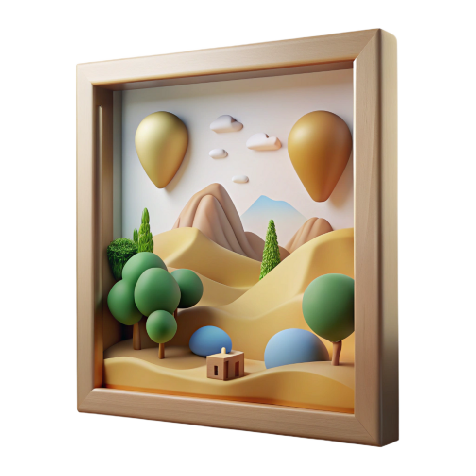 serene creative Framed Artwork Landscape Scene Transparent Background premium png