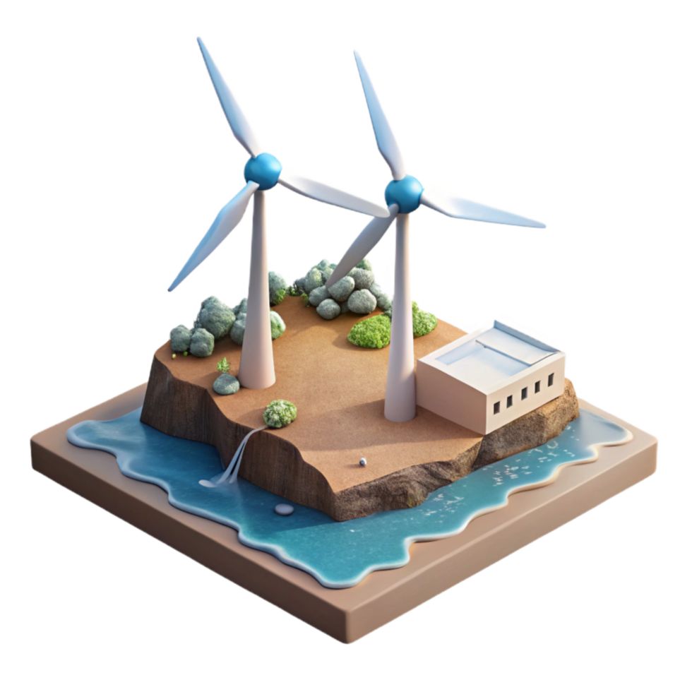 serene classic Wind Turbine Farm Coastal Location Transparent Background professional png
