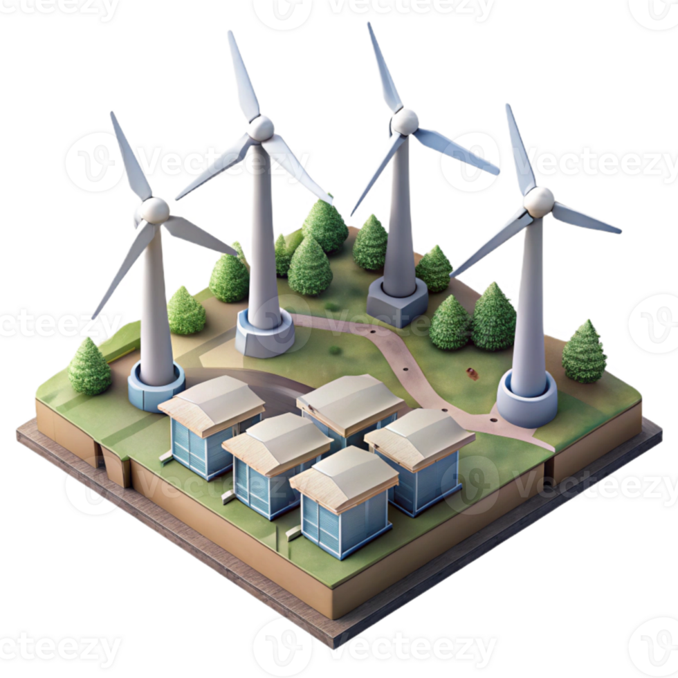 serene minimalist Wind Turbine Farm Aerial View Cutout original png