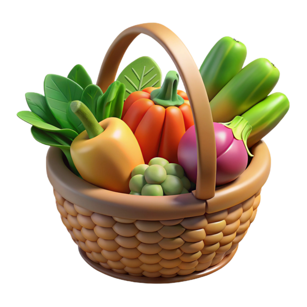stunning contemporary Freshly Harvested Vegetables in Basket Isolated png