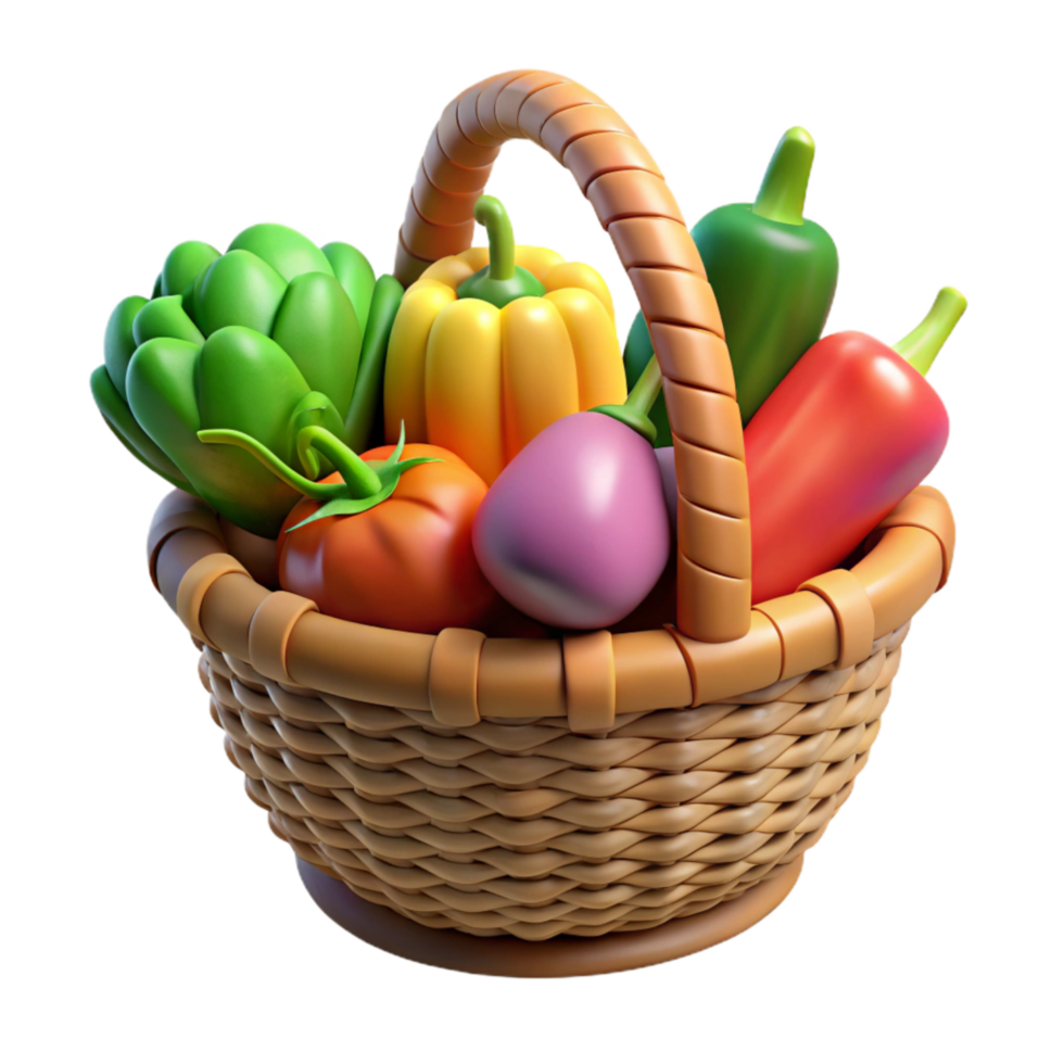 extraordinary modern Freshly Harvested Vegetables in Basket Isolated high quality png