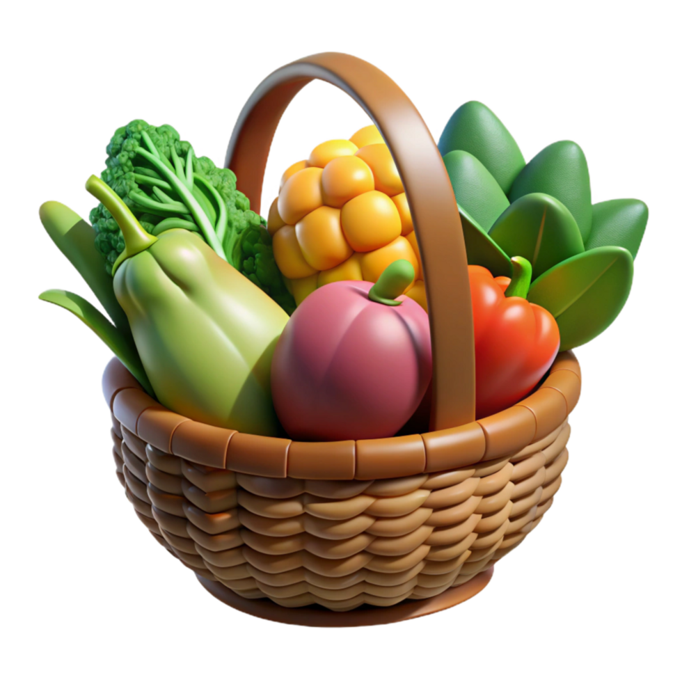 impressive rustic Freshly Harvested Vegetables in Basket Isolated high quality png