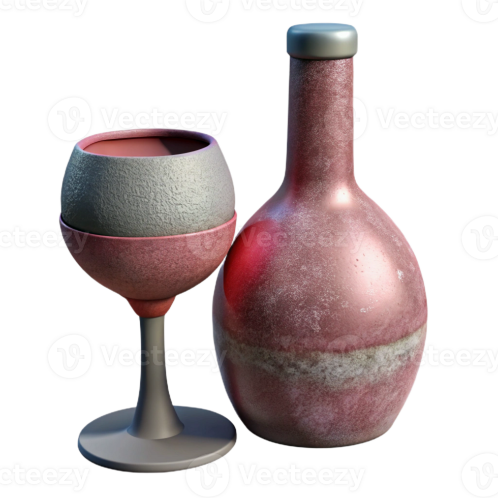 dramatic vintage Wine Glass and Bottle Isolated Element Romantic authentic png