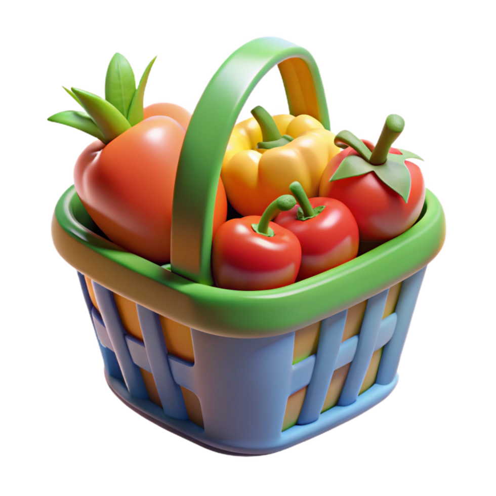elegant creative Fresh Produce in Market Basket Colorful Transparent Background original png