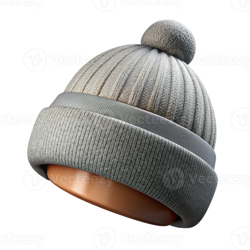 serene traditional Winter Beanie Hat Knitted Grey and Warm Isolated high resolution png
