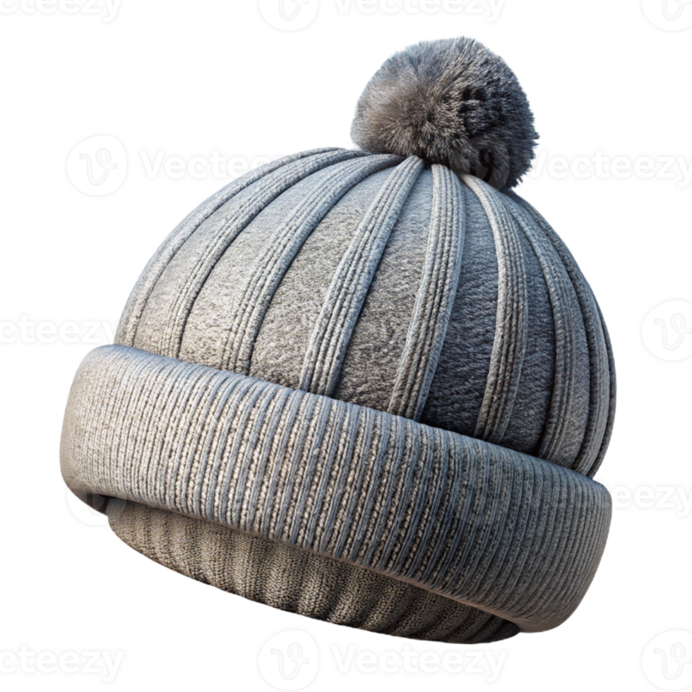 impressive classic Winter Beanie Hat Knitted Grey and Warm Isolated high quality png