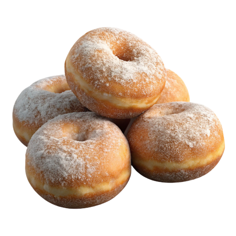 extraordinary minimalist Fried Doughnuts Powdered Sugar Isolated high resolution png