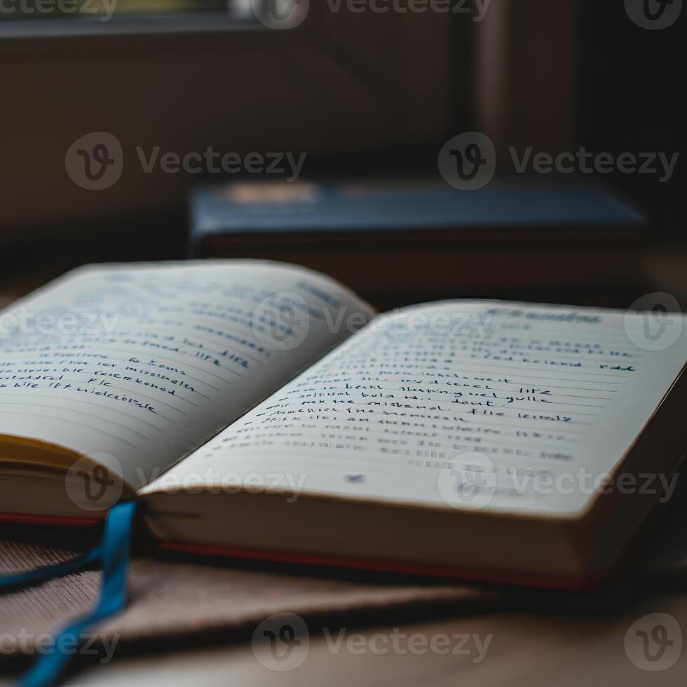 Open journal pages under warm sunlight with handwritten notes capturing thoughtful intimate reflections creative writing mood photo