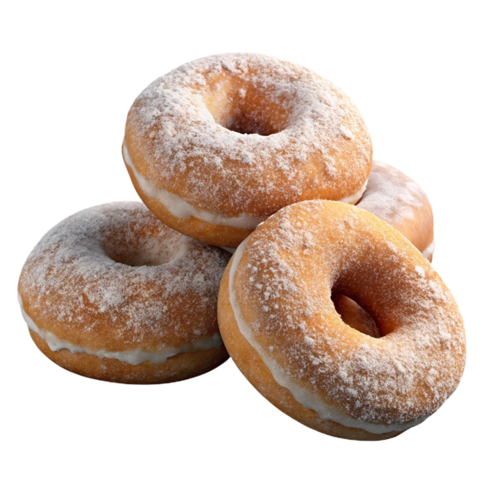 wonderful artistic Fried Doughnuts Powdered Sugar Isolated high quality png