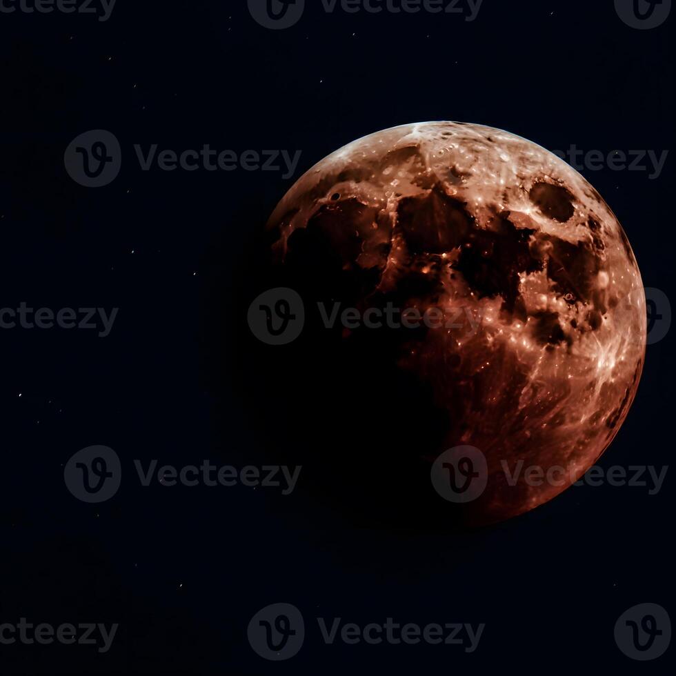 close-up view of a blood moon, showcasing intricate lunar textures and deep shadows, ideal for space astronomy enthusiasts. photo
