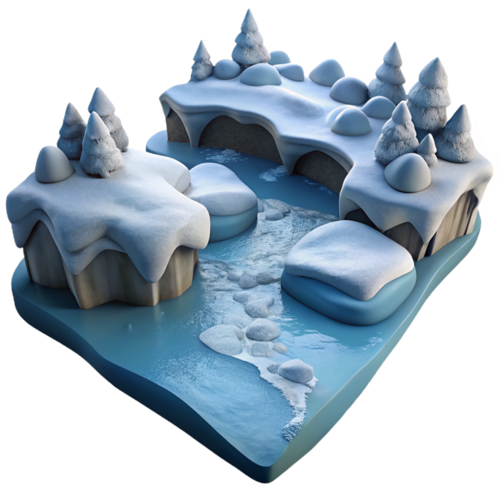 vibrant modern Frozen River with Snow Covered Banks Isolated high resolution png
