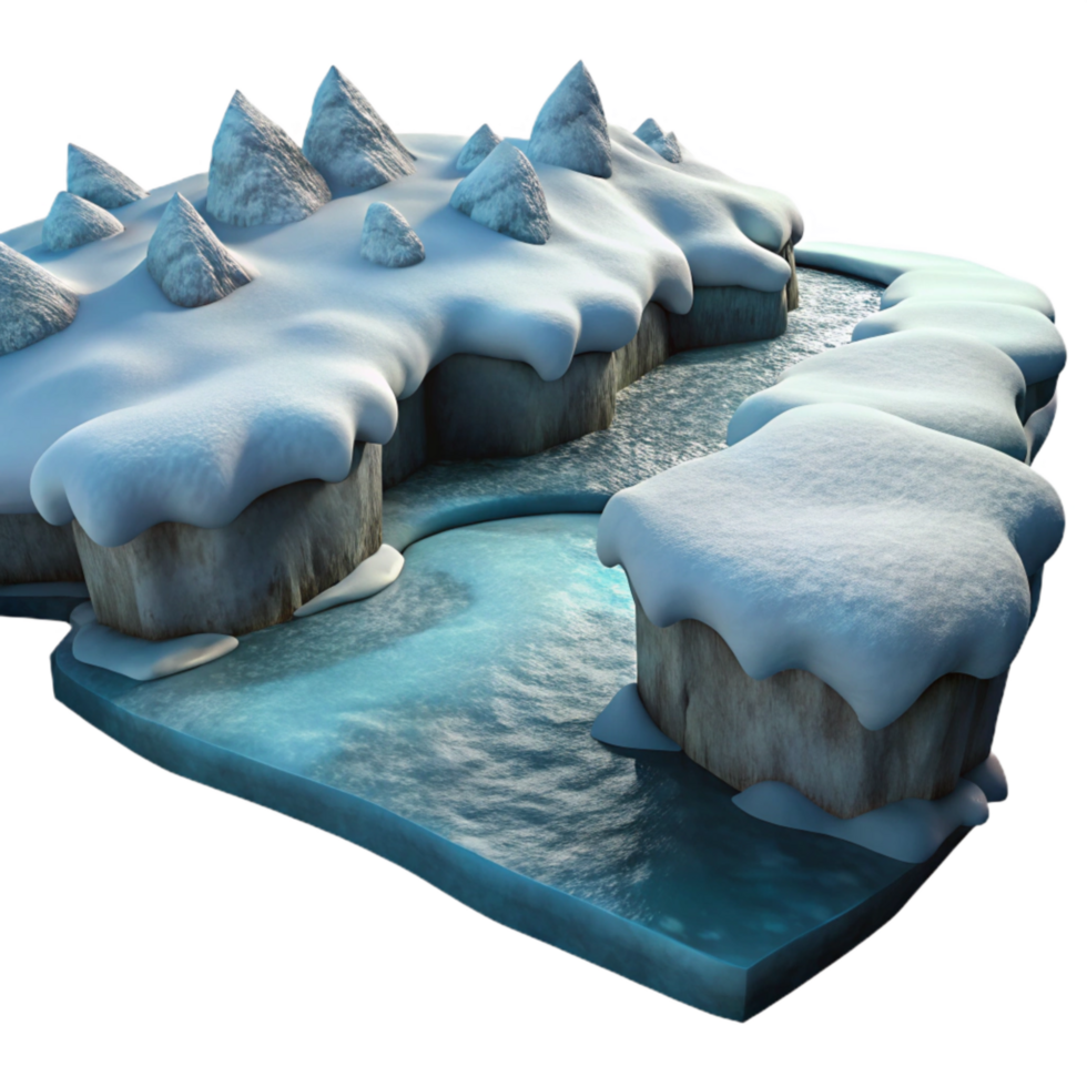 dramatic abstract Frozen River with Snow Covered Banks Isolated detailed png