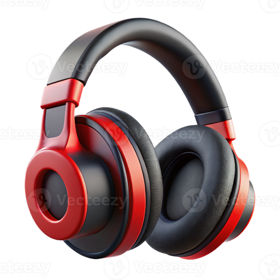 wonderful minimalist Wireless Headphones Over Ear Black and Red Transparent Background png