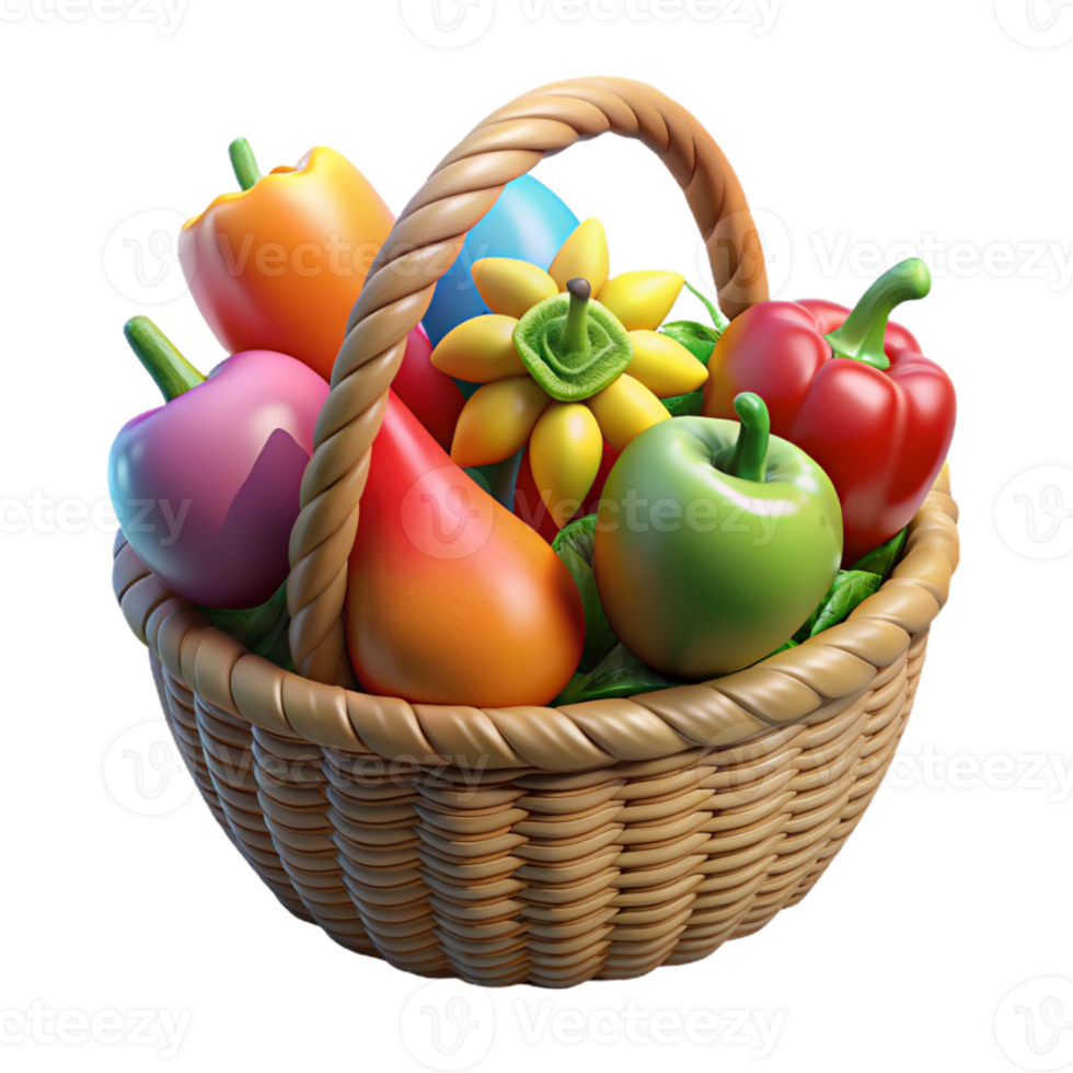 elegant artistic Fruits and Vegetables Basket Colorful Produce Transparent Background genuine png