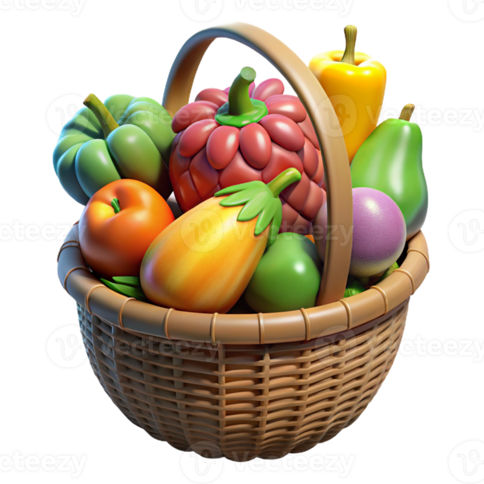 wonderful classic Fruits and Vegetables Basket Colorful Produce Transparent Background premium png