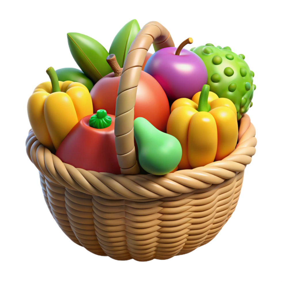 Fruits and Vegetables Basket Colorful Produce Transparent Background png