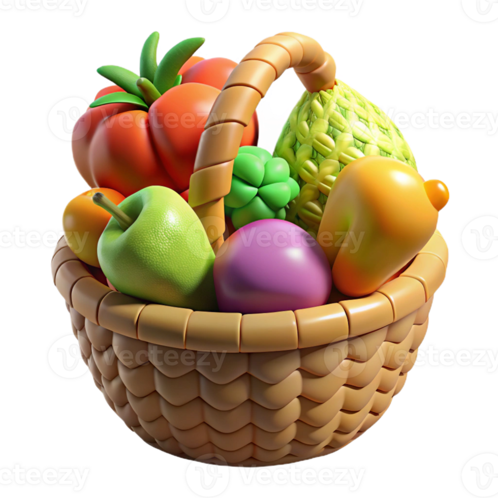 elegant artistic Fruits and Vegetables Basket Colorful Produce Transparent Background professional png