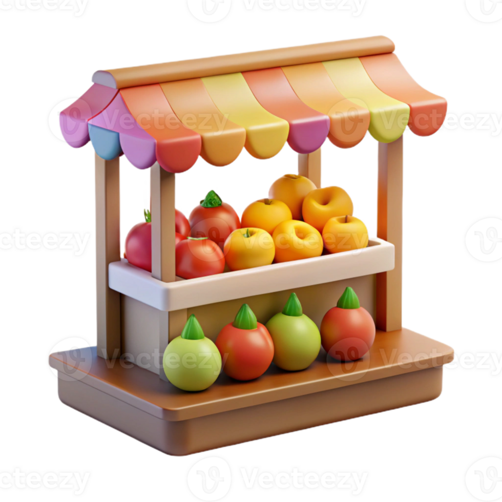 magnificent rustic Fruit Stand Cutout with Colorful Fruits Transparent Background png