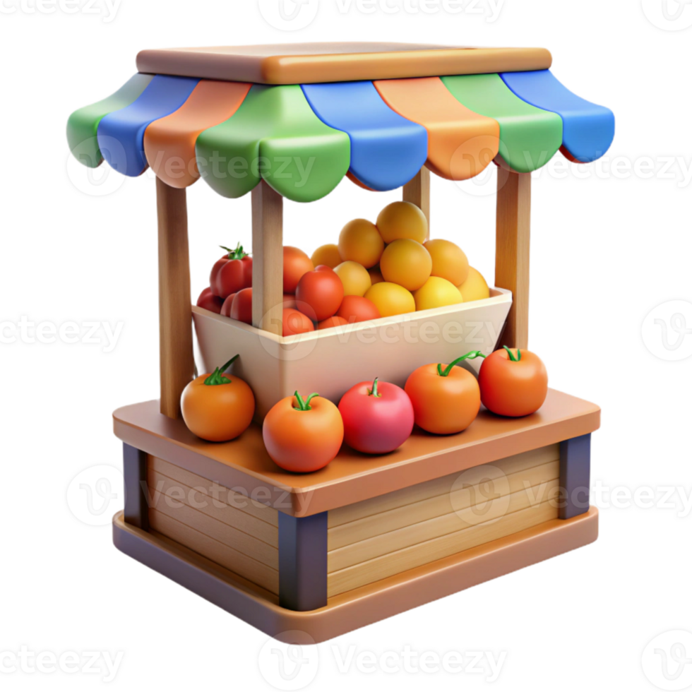 stunning modern Fruit Stand Cutout with Colorful Fruits Transparent Background detailed png