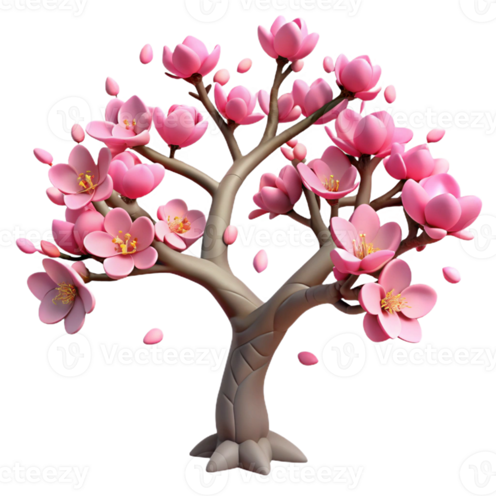 magnificent abstract Fruit Tree in Blossom Isolated Pink Flowers detailed png