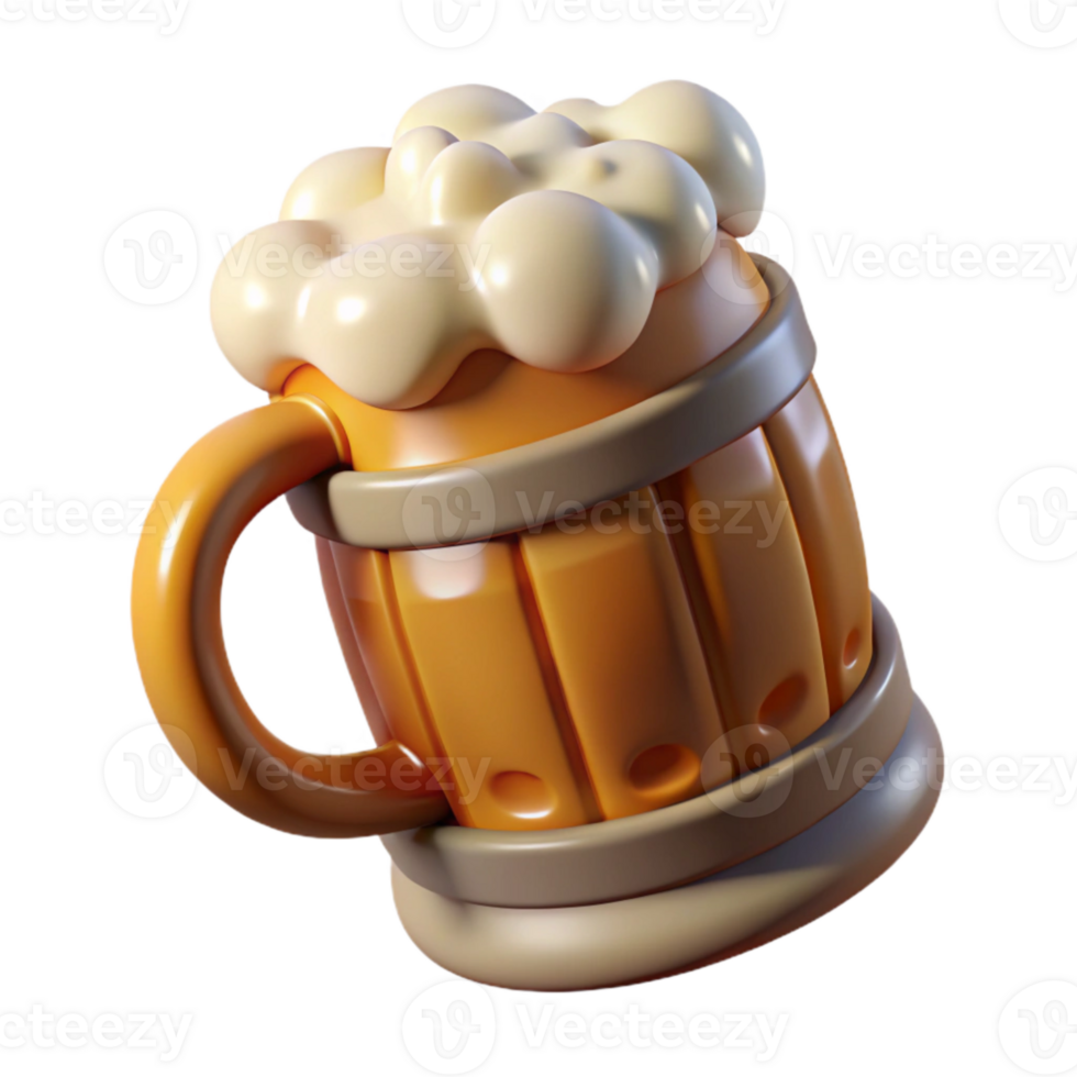 vibrant vintage Full Beer Mug with Foam Head Transparent Background png