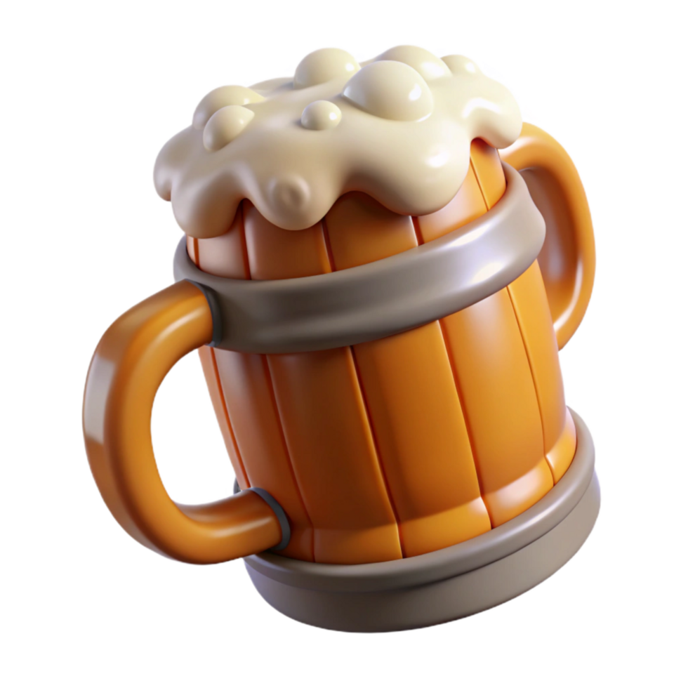elegant rustic Full Beer Stein with Foam Overflow Transparent Background high resolution png