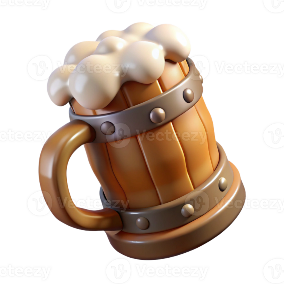 wonderful rustic Full Beer Stein with Foam Overflow Transparent Background authentic png