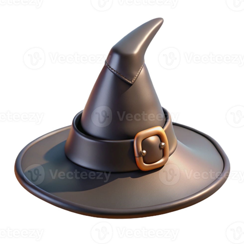 magnificent traditional Witch Hat Pointed Black with Buckle Transparent Background high quality png